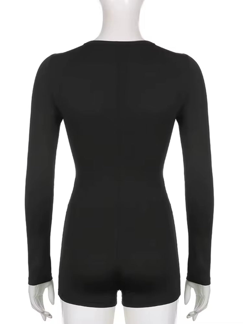 New Playsuit Black Soild Long Sleeve Bodysuit Women Sexy Women'S Jumpsuit Casual Overalls for Women Folds Woman Clothes 19131
